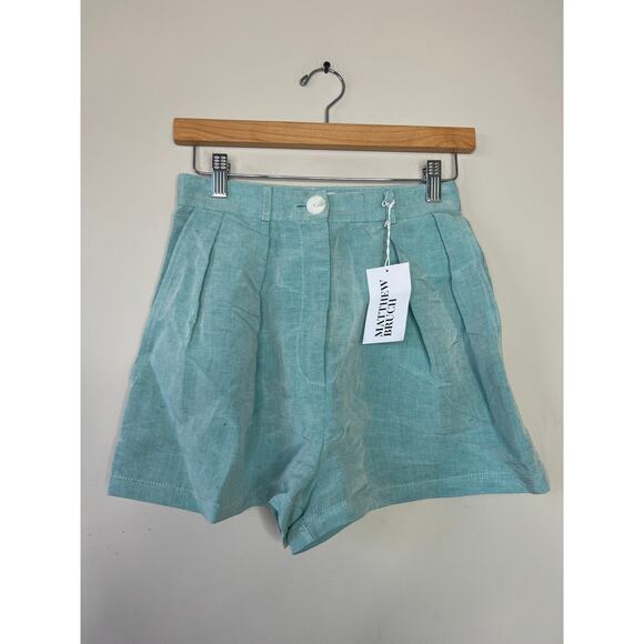 NWT Matthew Bruch Button Pleated Linen Short Women's Seafoam Size: XS - Picture 2 of 9